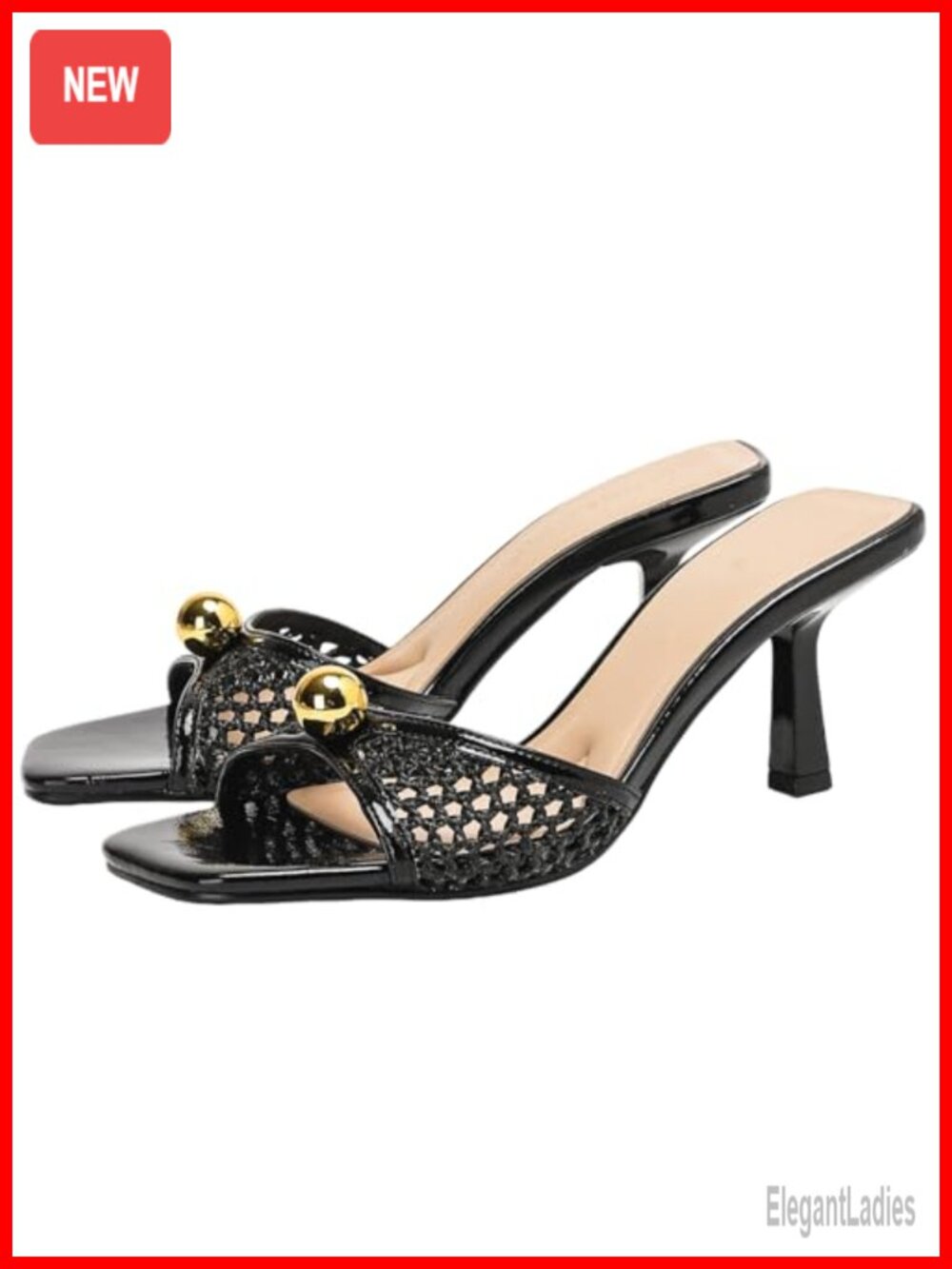 Kitten Heel Slingback Mule Sandals Mesh Square Toe Slip On Heels